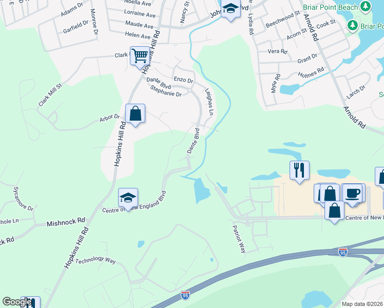 map of restaurants, bars, coffee shops, grocery stores, and more near 4 Sonya Drive in Coventry