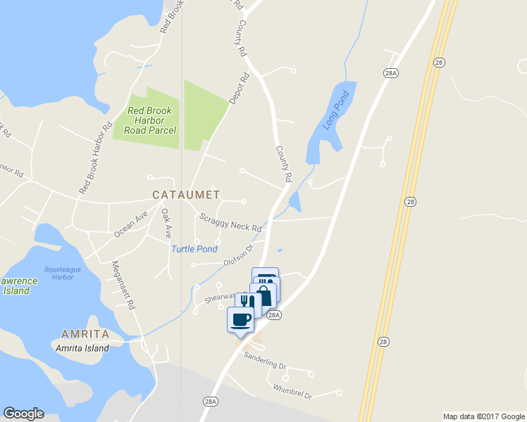map of restaurants, bars, coffee shops, grocery stores, and more near 1276 County Road in Bourne