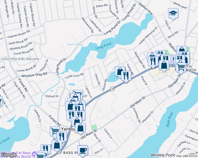 map of restaurants, bars, coffee shops, grocery stores, and more near 7 Icehouse Road in Yarmouth