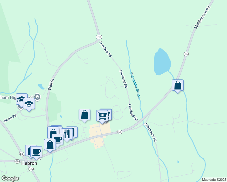 map of restaurants, bars, coffee shops, grocery stores, and more near 20 Buttonwood Road in Hebron