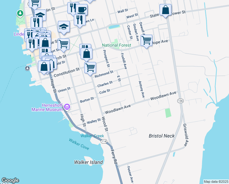 map of restaurants, bars, coffee shops, grocery stores, and more near 51 Collins Street in Bristol