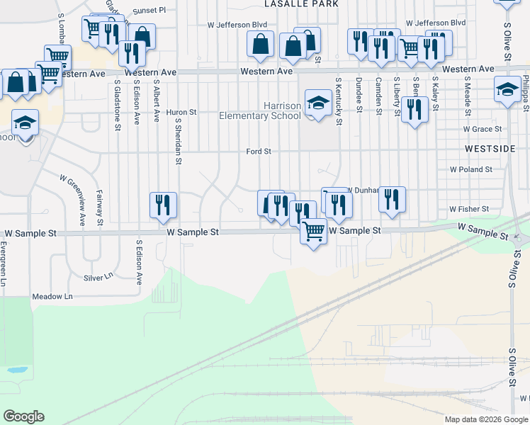 map of restaurants, bars, coffee shops, grocery stores, and more near 826 South Kenmore Street in South Bend
