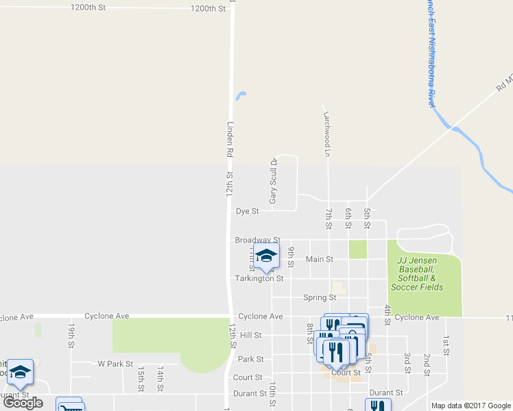 map of restaurants, bars, coffee shops, grocery stores, and more near 1008 Dye Street in Harlan