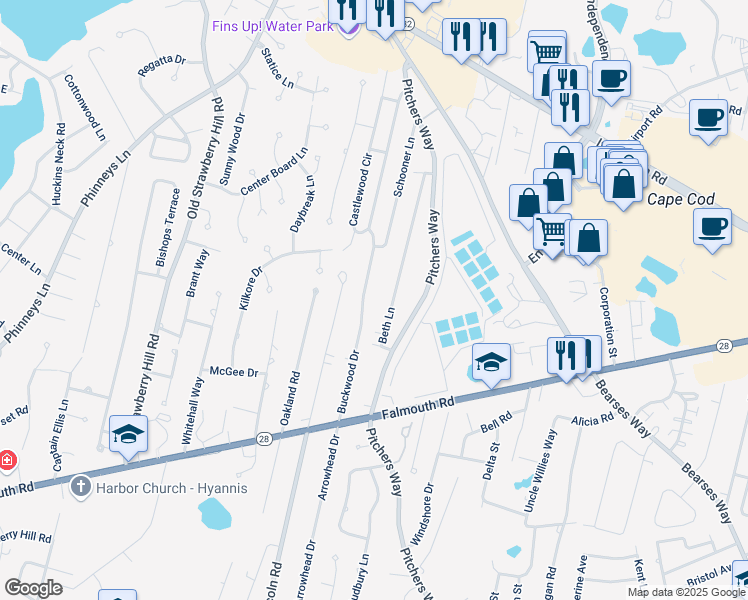 map of restaurants, bars, coffee shops, grocery stores, and more near 82 Buckwood Dr in Barnstable