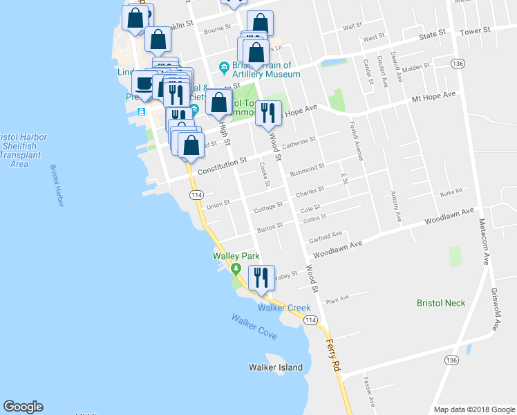 map of restaurants, bars, coffee shops, grocery stores, and more near 15 Cottage Street in Bristol
