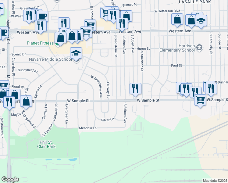 map of restaurants, bars, coffee shops, grocery stores, and more near 809-873 South Gladstone Street in South Bend