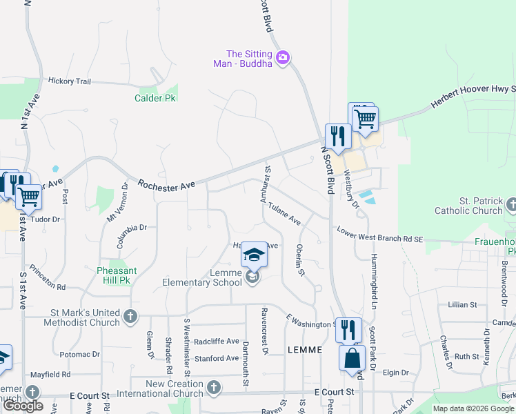 map of restaurants, bars, coffee shops, grocery stores, and more near 315 Amhurst Street in Iowa City