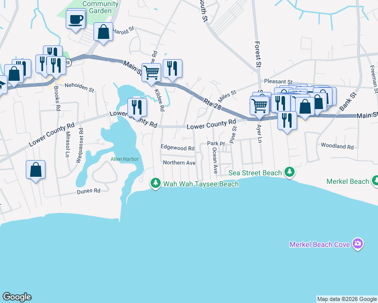 map of restaurants, bars, coffee shops, grocery stores, and more near 29 Wyndemere Bluffs Road in Harwich
