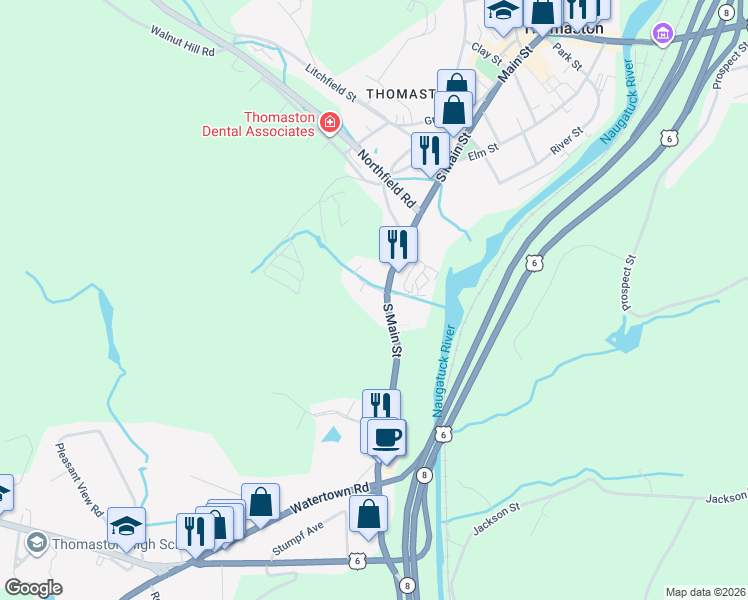 map of restaurants, bars, coffee shops, grocery stores, and more near 340 South Main Street in Thomaston