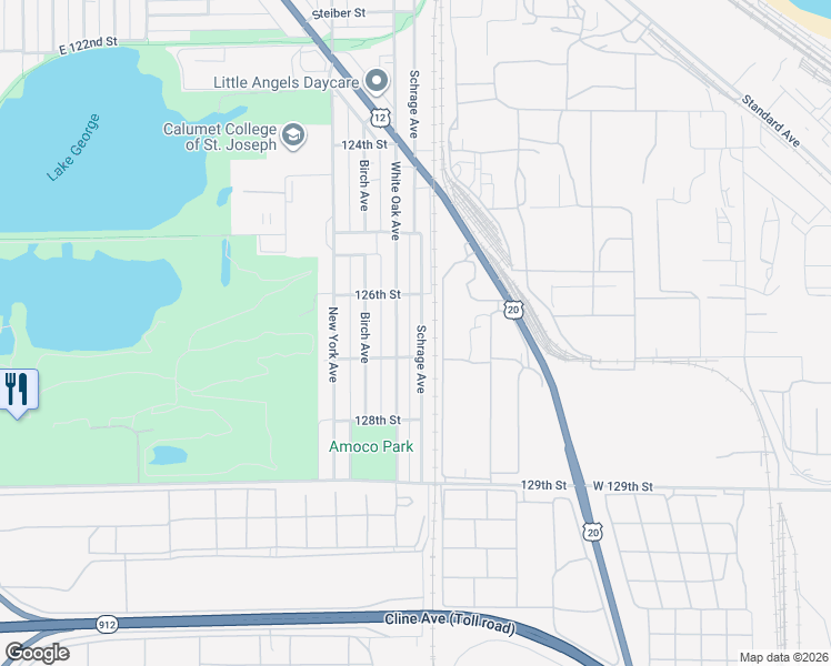 map of restaurants, bars, coffee shops, grocery stores, and more near 2636 White Oak Avenue in Whiting