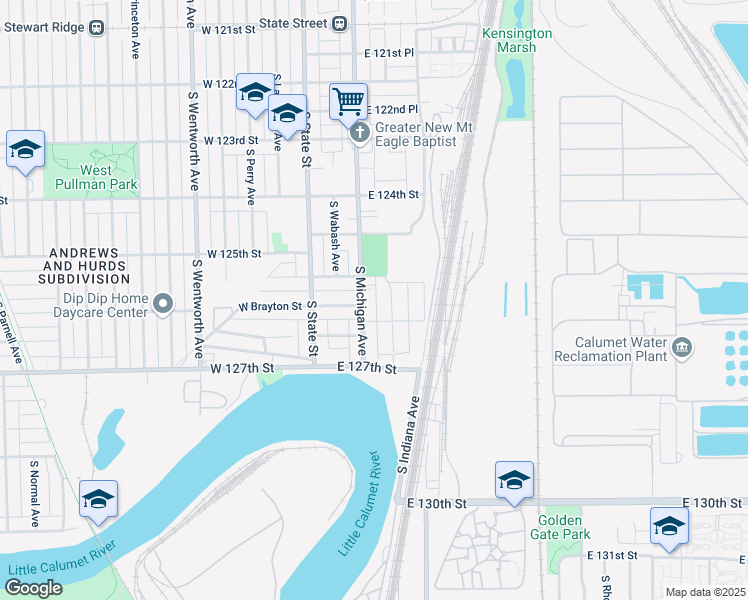 map of restaurants, bars, coffee shops, grocery stores, and more near 2527 South Edbrooke Avenue in Chicago