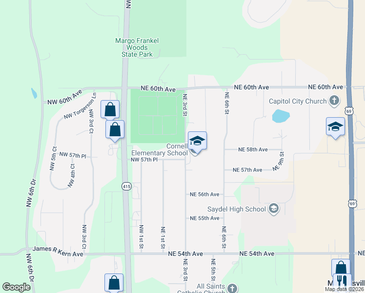 map of restaurants, bars, coffee shops, grocery stores, and more near 5802 Northeast 3rd Street in Des Moines