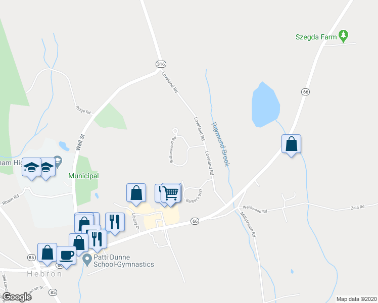 map of restaurants, bars, coffee shops, grocery stores, and more near 17 Buttonwood Road in Hebron