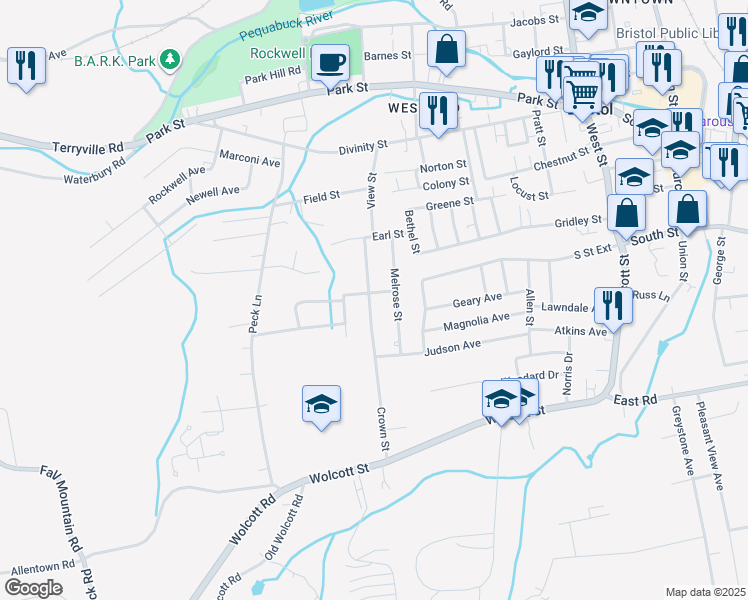 map of restaurants, bars, coffee shops, grocery stores, and more near 69 Crown Street in Bristol