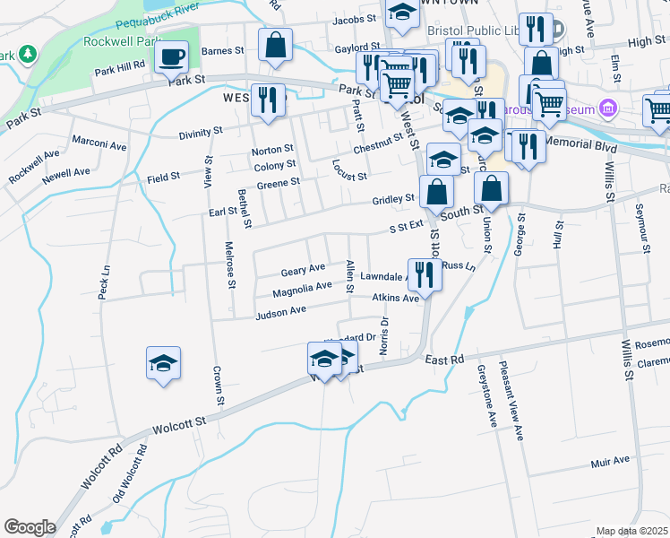 map of restaurants, bars, coffee shops, grocery stores, and more near 19 Geary Avenue in Bristol
