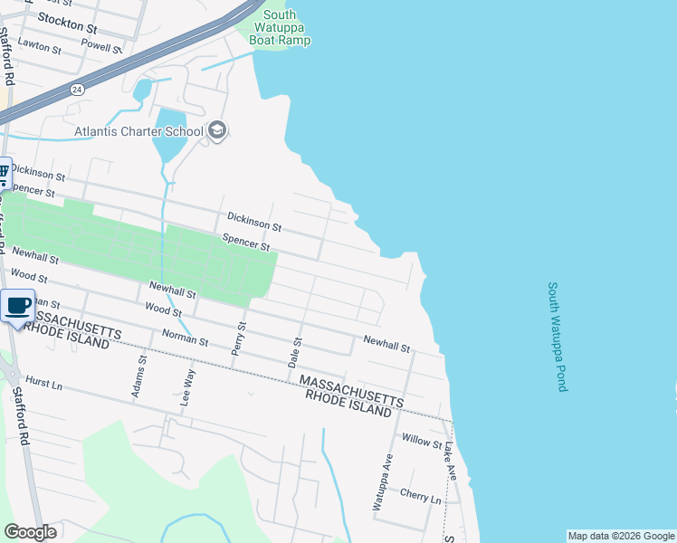 map of restaurants, bars, coffee shops, grocery stores, and more near 895 Spencer Street in Fall River