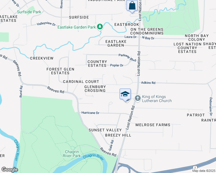 map of restaurants, bars, coffee shops, grocery stores, and more near 38260 Westminster Lane in Willoughby