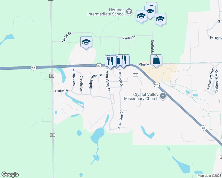 map of restaurants, bars, coffee shops, grocery stores, and more near 610 Spring Valley Drive in Middlebury