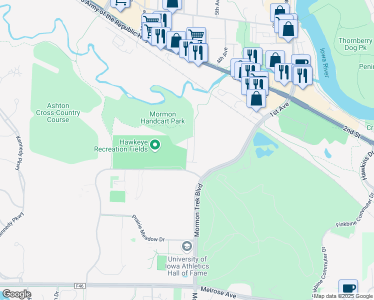 map of restaurants, bars, coffee shops, grocery stores, and more near in Iowa City
