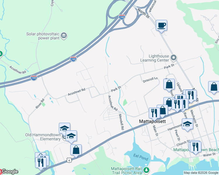 map of restaurants, bars, coffee shops, grocery stores, and more near 1 Park Street in Mattapoisett