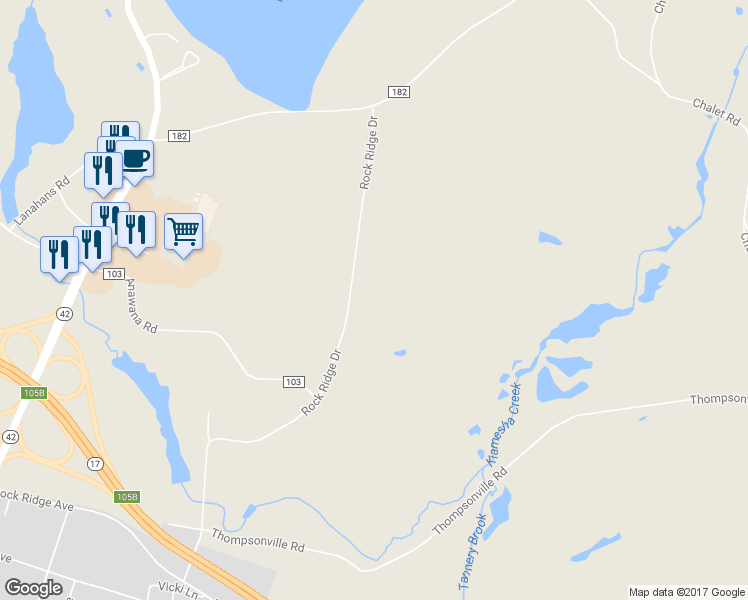 map of restaurants, bars, coffee shops, grocery stores, and more near 174 Rock Ridge Drive in Monticello