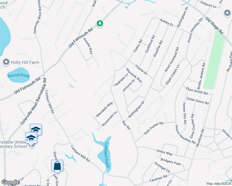 map of restaurants, bars, coffee shops, grocery stores, and more near 344 Nye Road in Barnstable