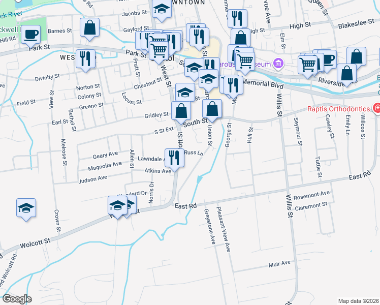map of restaurants, bars, coffee shops, grocery stores, and more near 98 Russ Lane in Bristol