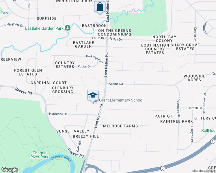 map of restaurants, bars, coffee shops, grocery stores, and more near 2731 Lost Nation Road in Willoughby