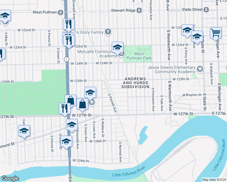 map of restaurants, bars, coffee shops, grocery stores, and more near 519 West 125th Place in Chicago