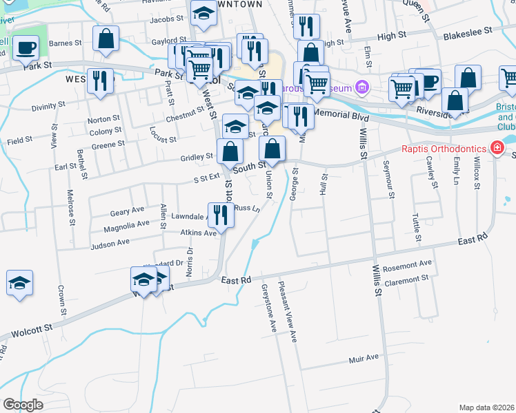 map of restaurants, bars, coffee shops, grocery stores, and more near 94 Union Street in Bristol