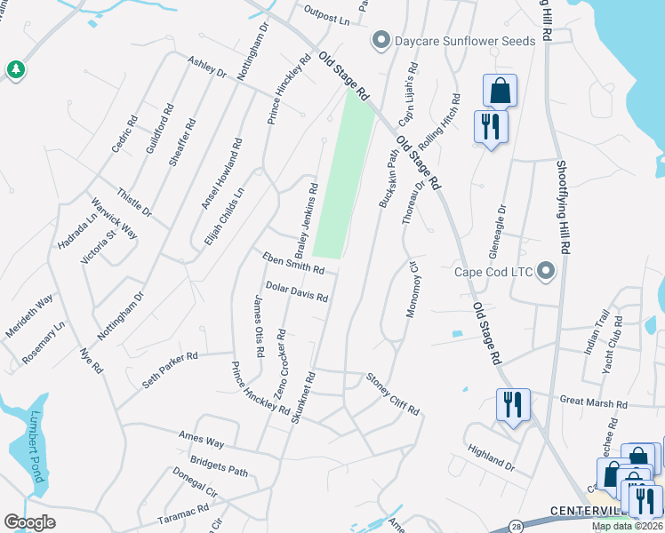 map of restaurants, bars, coffee shops, grocery stores, and more near 199 Skunknet Road in Barnstable