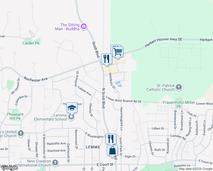 map of restaurants, bars, coffee shops, grocery stores, and more near 372 North Scott Boulevard in Iowa City