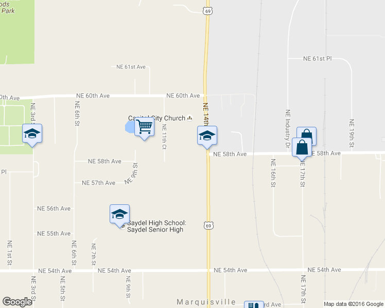 map of restaurants, bars, coffee shops, grocery stores, and more near 5810 Northeast 14th Street in Des Moines