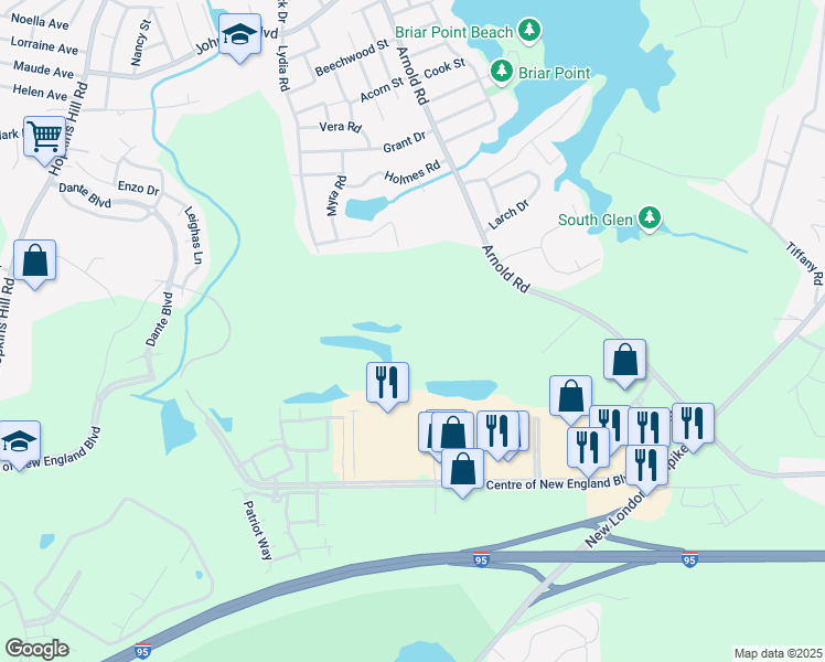 map of restaurants, bars, coffee shops, grocery stores, and more near 451 Arnold Road in Coventry