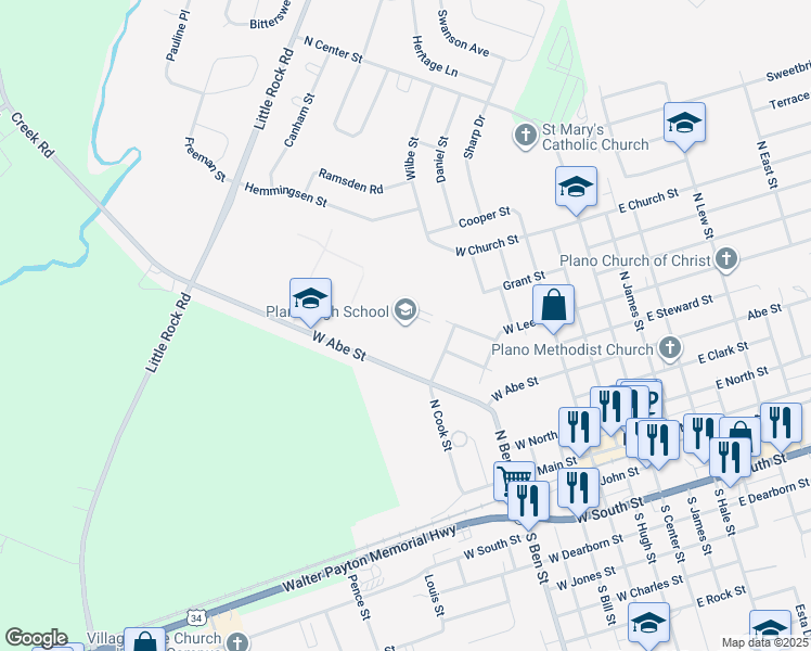 map of restaurants, bars, coffee shops, grocery stores, and more near 704 West Abe Street in Plano
