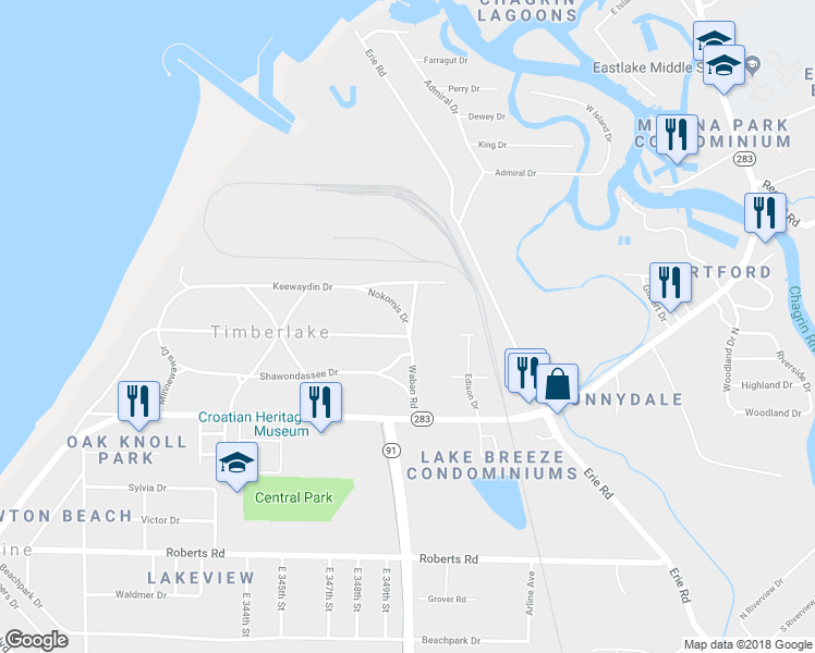 map of restaurants, bars, coffee shops, grocery stores, and more near 23 Nokomis Drive in Timberlake