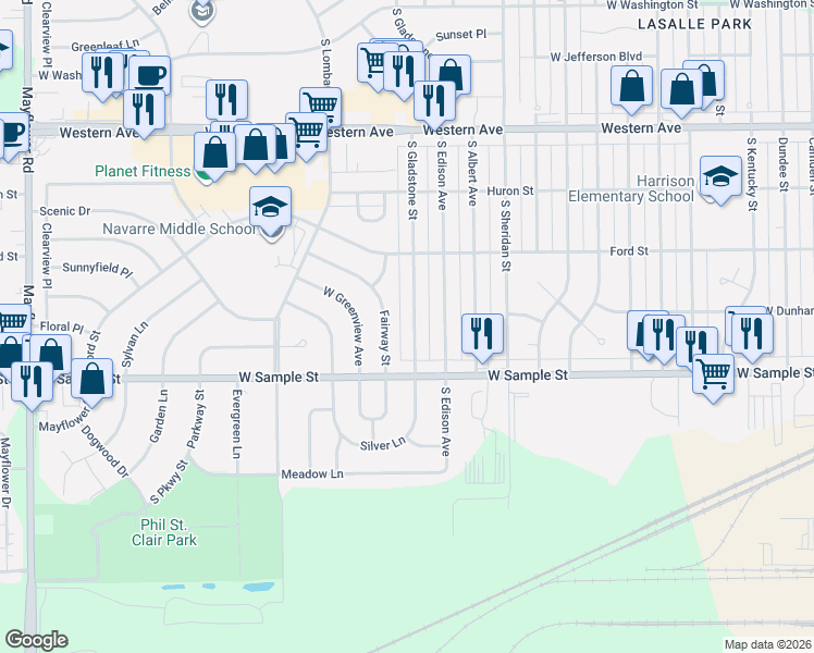map of restaurants, bars, coffee shops, grocery stores, and more near 809 South Gladstone St in South Bend