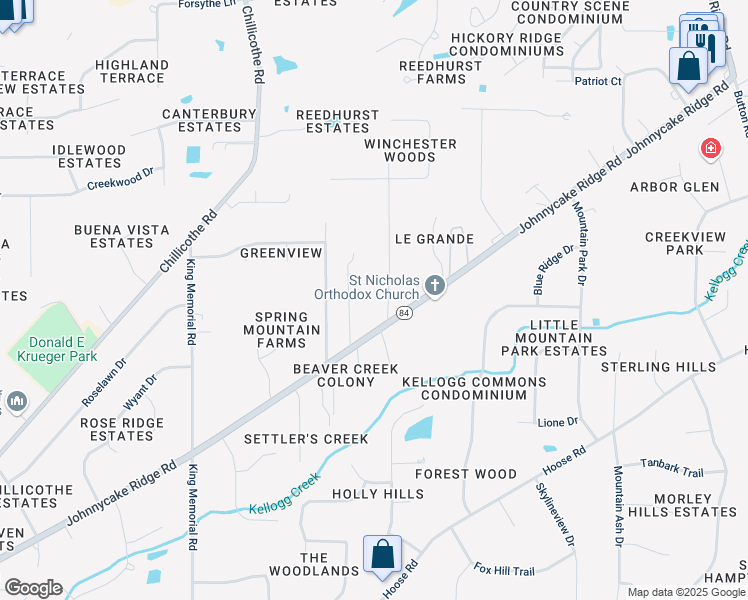 map of restaurants, bars, coffee shops, grocery stores, and more near 7524 Demshar Drive in Mentor