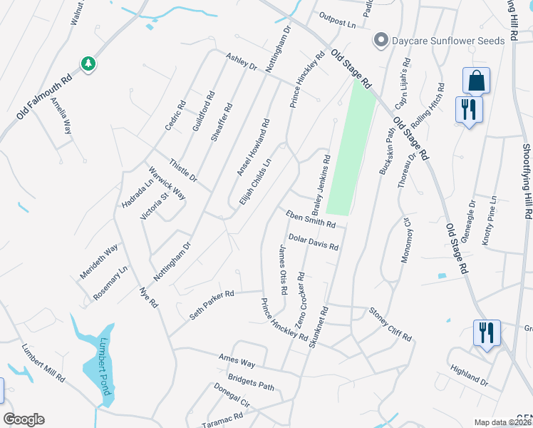 map of restaurants, bars, coffee shops, grocery stores, and more near 23 James Otis Road in Barnstable