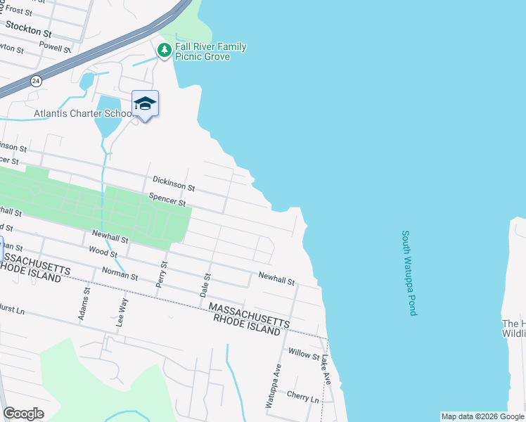 map of restaurants, bars, coffee shops, grocery stores, and more near 987 Spencer Street in Fall River