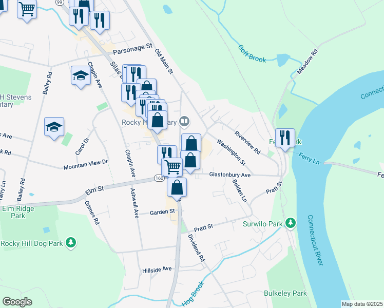 map of restaurants, bars, coffee shops, grocery stores, and more near 785 Old Main Street in Rocky Hill