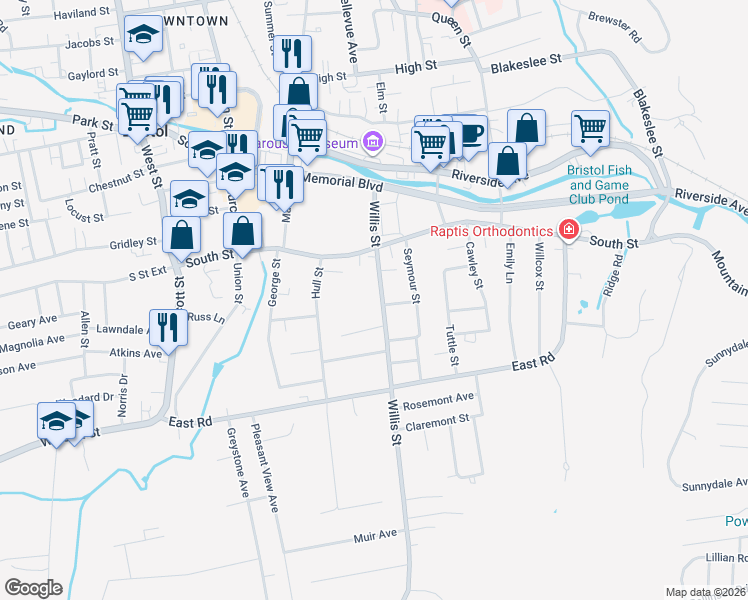 map of restaurants, bars, coffee shops, grocery stores, and more near 17 Willis Street in Bristol