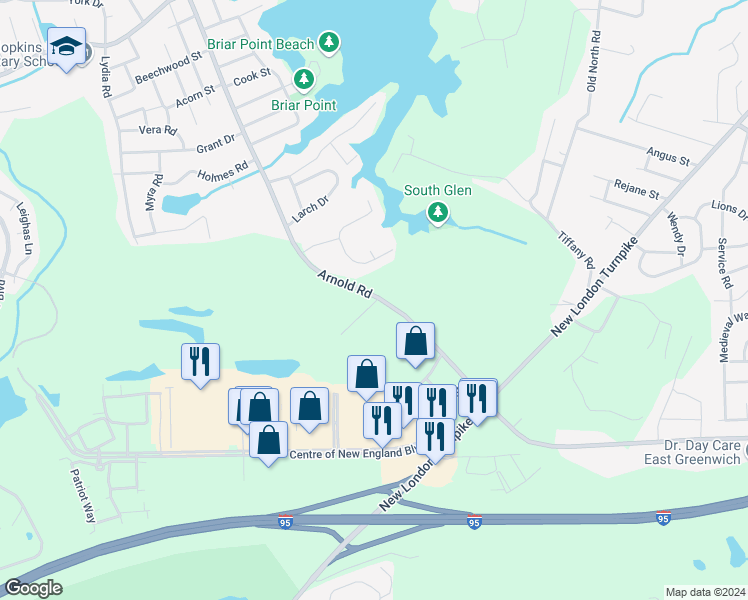 map of restaurants, bars, coffee shops, grocery stores, and more near 451 Arnold Road in Coventry