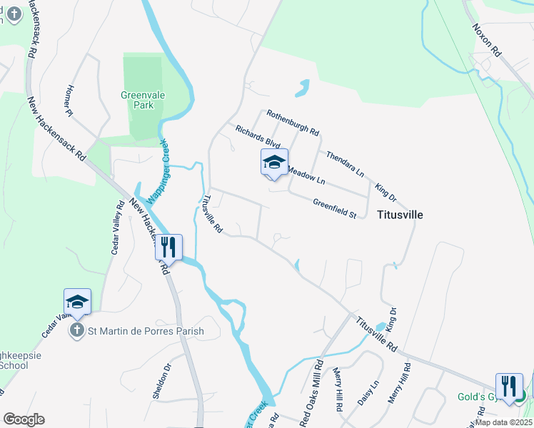 map of restaurants, bars, coffee shops, grocery stores, and more near 13 Titusville Heights in Poughkeepsie