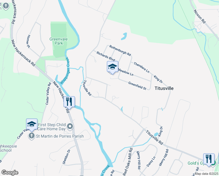 map of restaurants, bars, coffee shops, grocery stores, and more near 13 Titusville Heights in Poughkeepsie