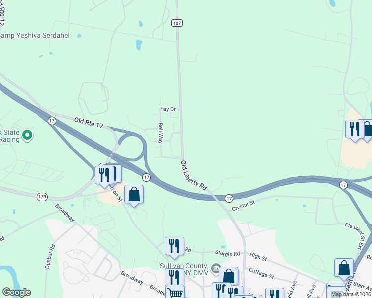 map of restaurants, bars, coffee shops, grocery stores, and more near 185 Old Liberty Road in Monticello