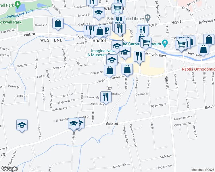 map of restaurants, bars, coffee shops, grocery stores, and more near 26 Wolcott Street in Bristol