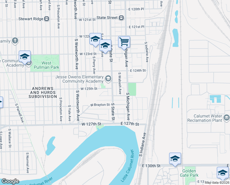 map of restaurants, bars, coffee shops, grocery stores, and more near 12500 South State Street in Chicago