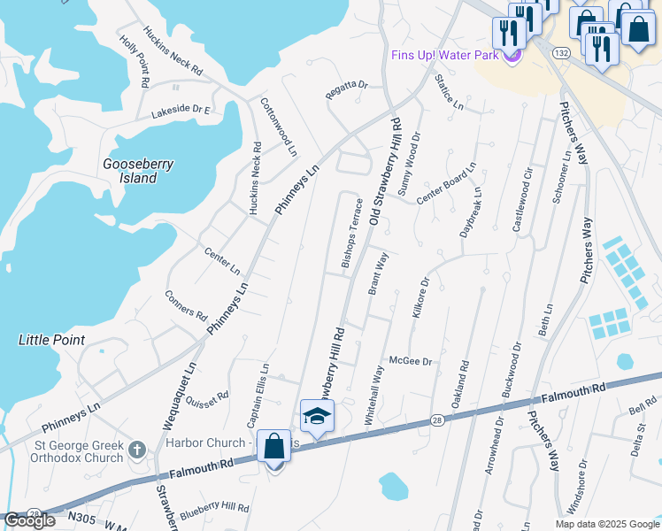 map of restaurants, bars, coffee shops, grocery stores, and more near 222 Bishops Terrace in Barnstable