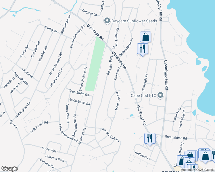 map of restaurants, bars, coffee shops, grocery stores, and more near 306 Buckskin Path in Barnstable